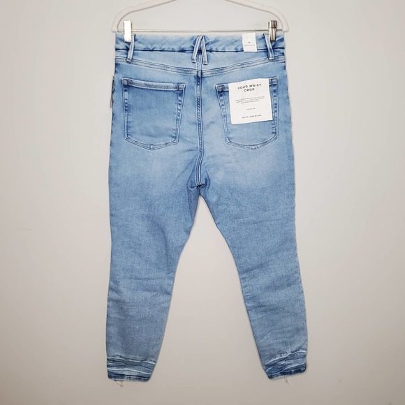 GOOD AMERICAN Light Wash Good Waist Crop Distressed Jeans NWT Sz 15 - Picture 9 of 9